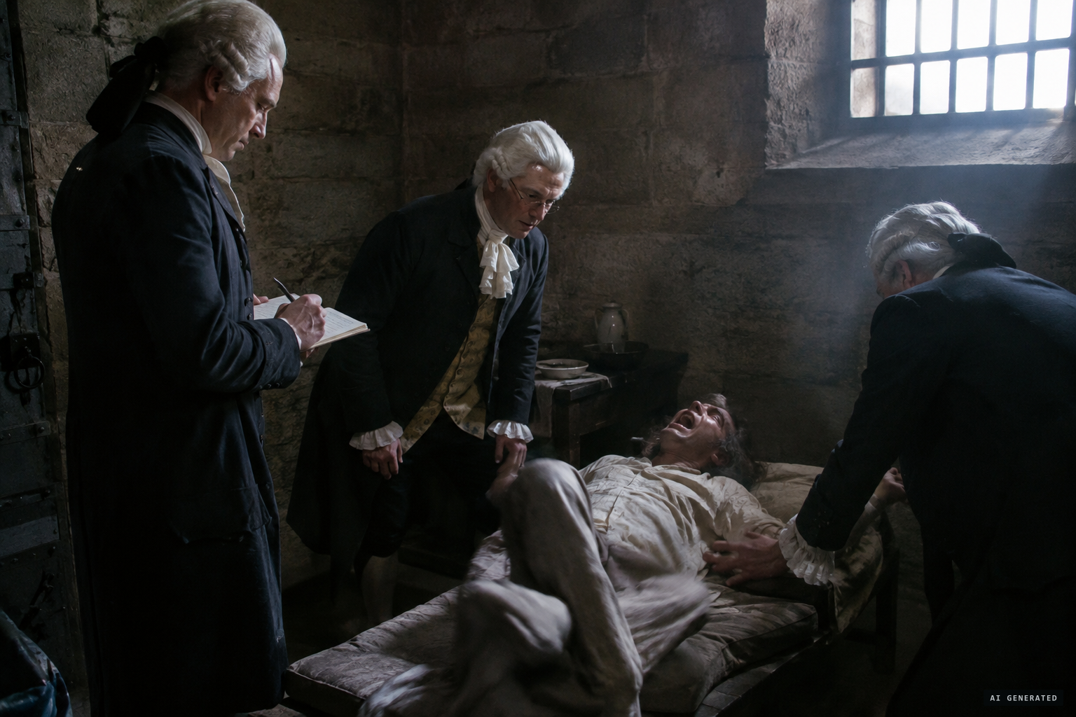 Doctors examine convulsionnaire prisoners in the Bastille