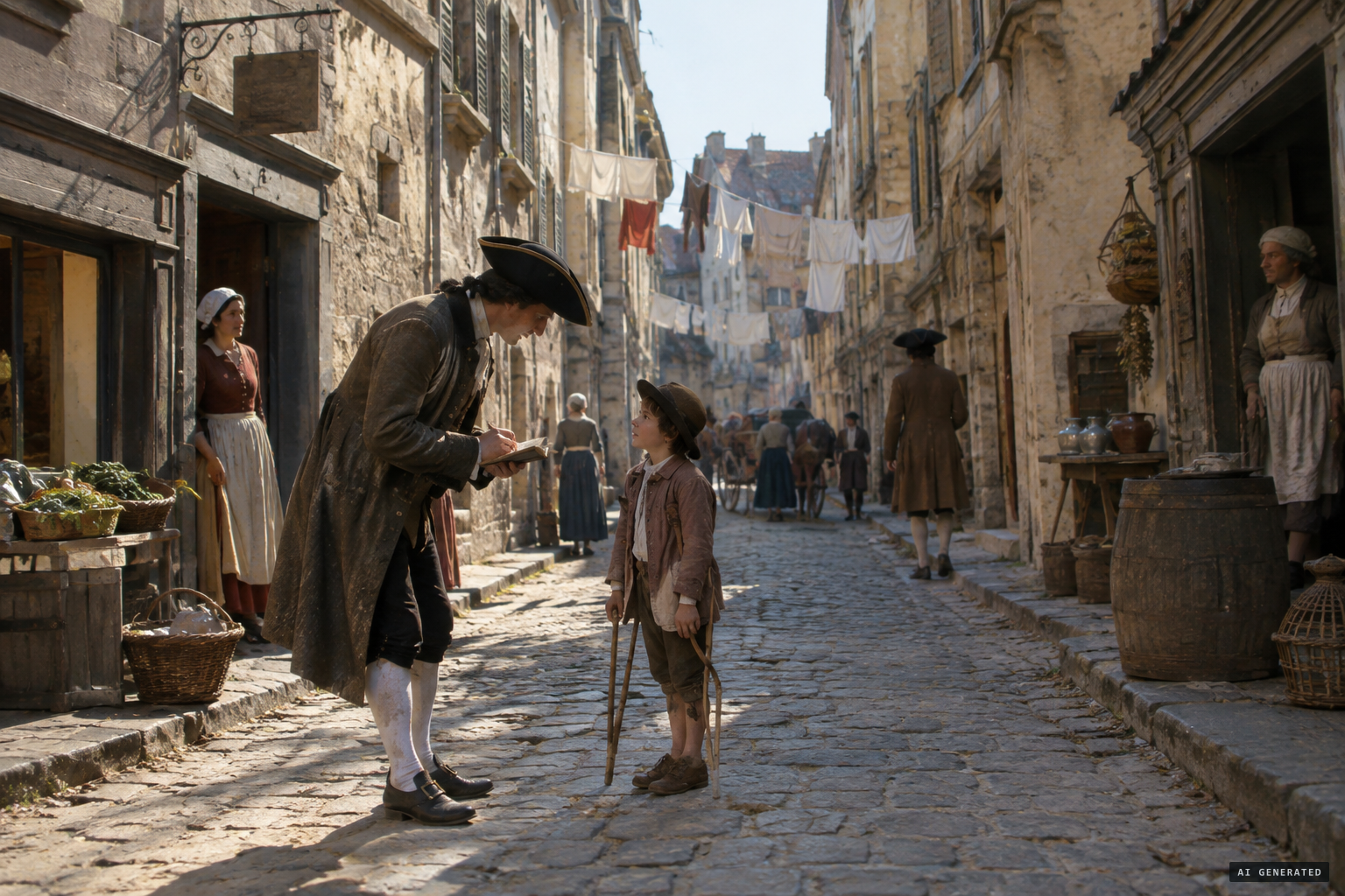 Diderot asks the crippled child where the miracle is