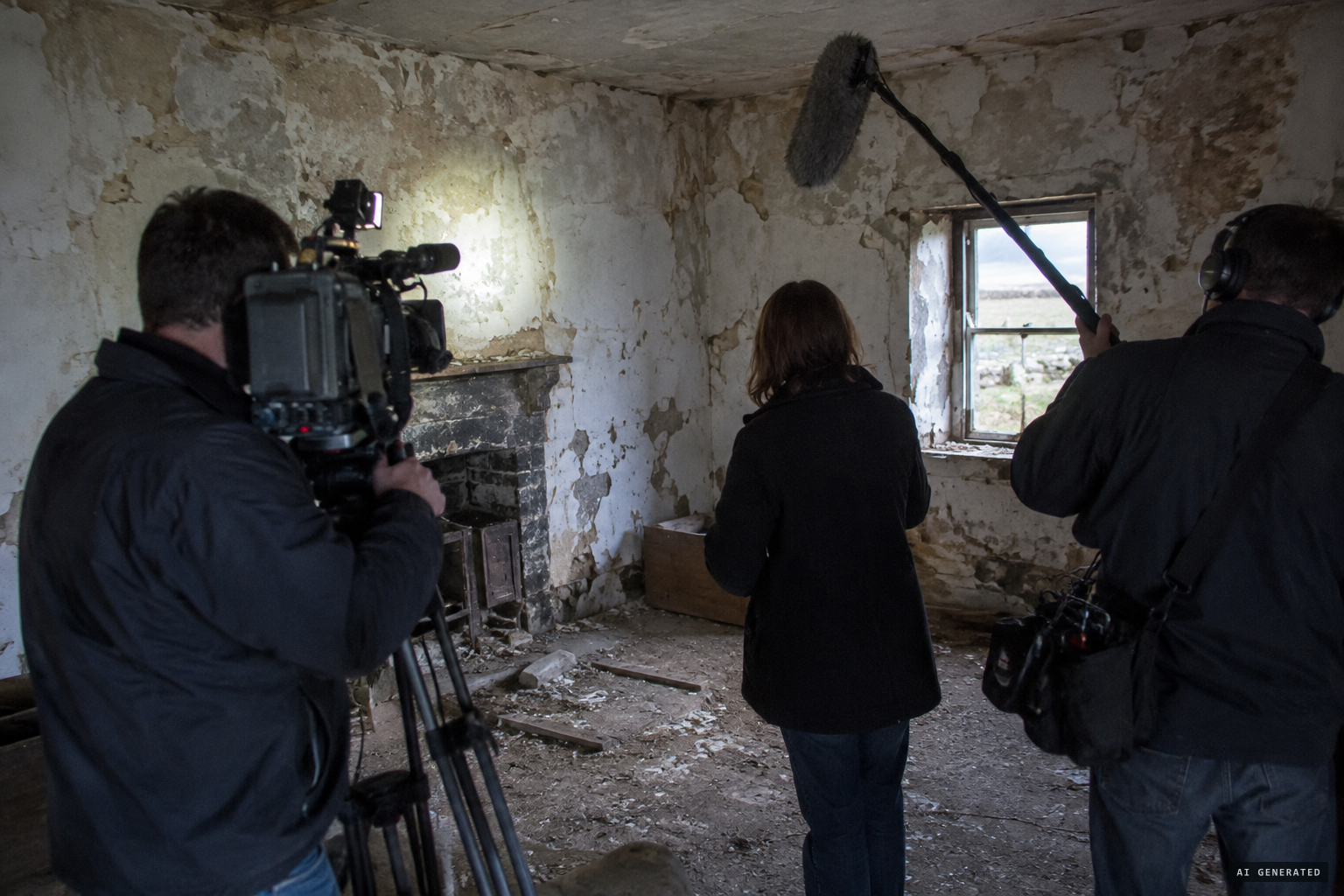 A BBC NI crew films at the farmhouse