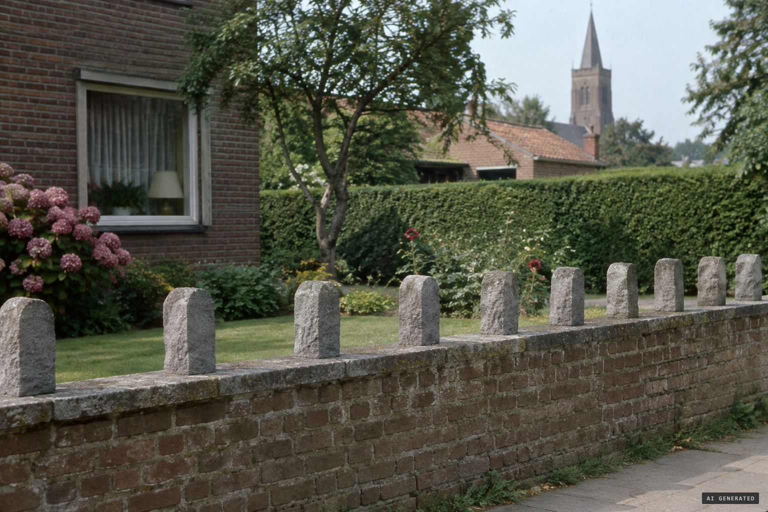 Stones standing neatly in a row on a low wall