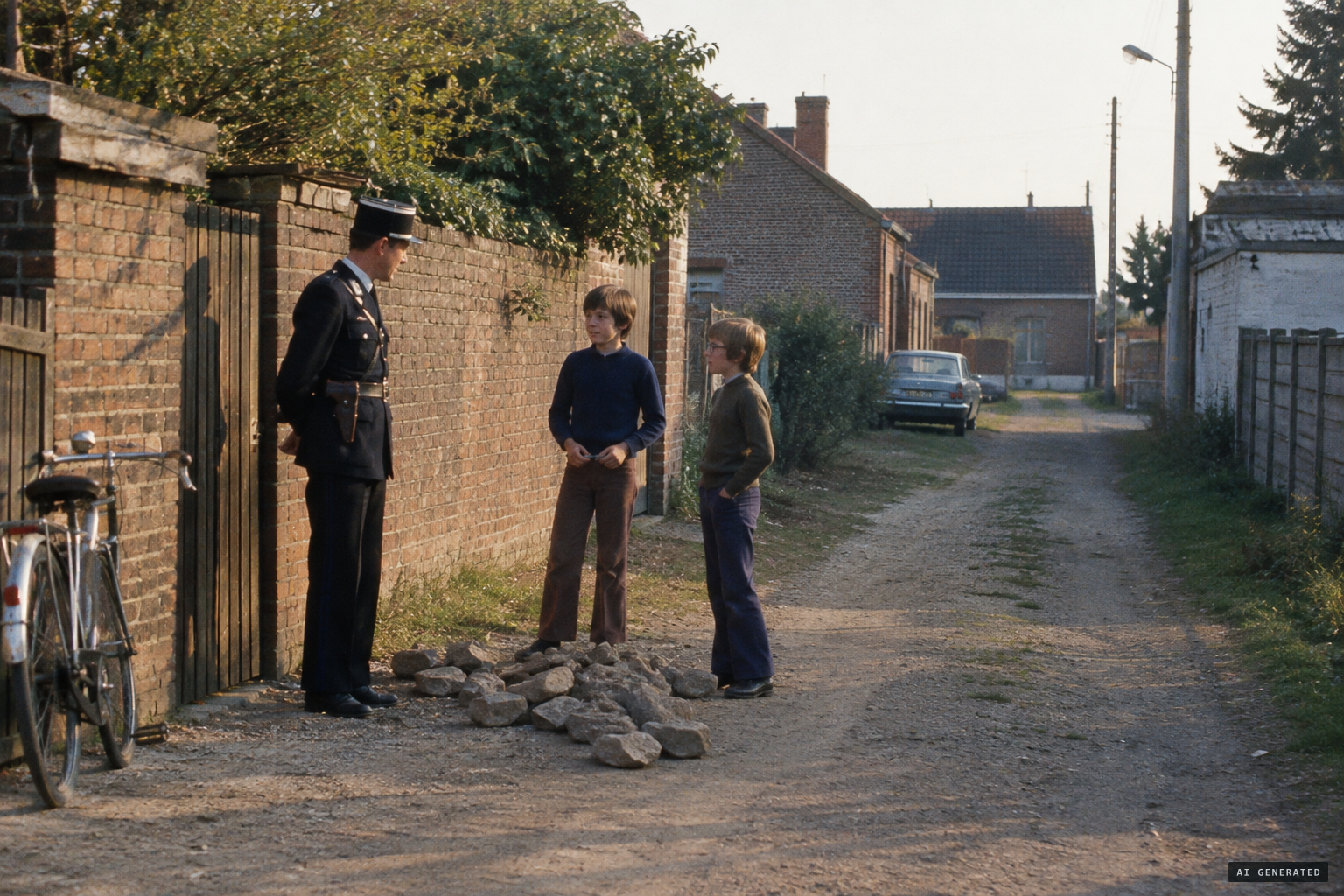 A gendarme says two boys were caught with a pile of stones
