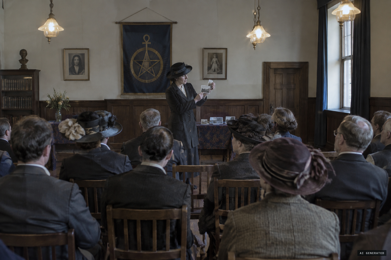 Polly Wright shows the photographs at a Theosophical Society meeting