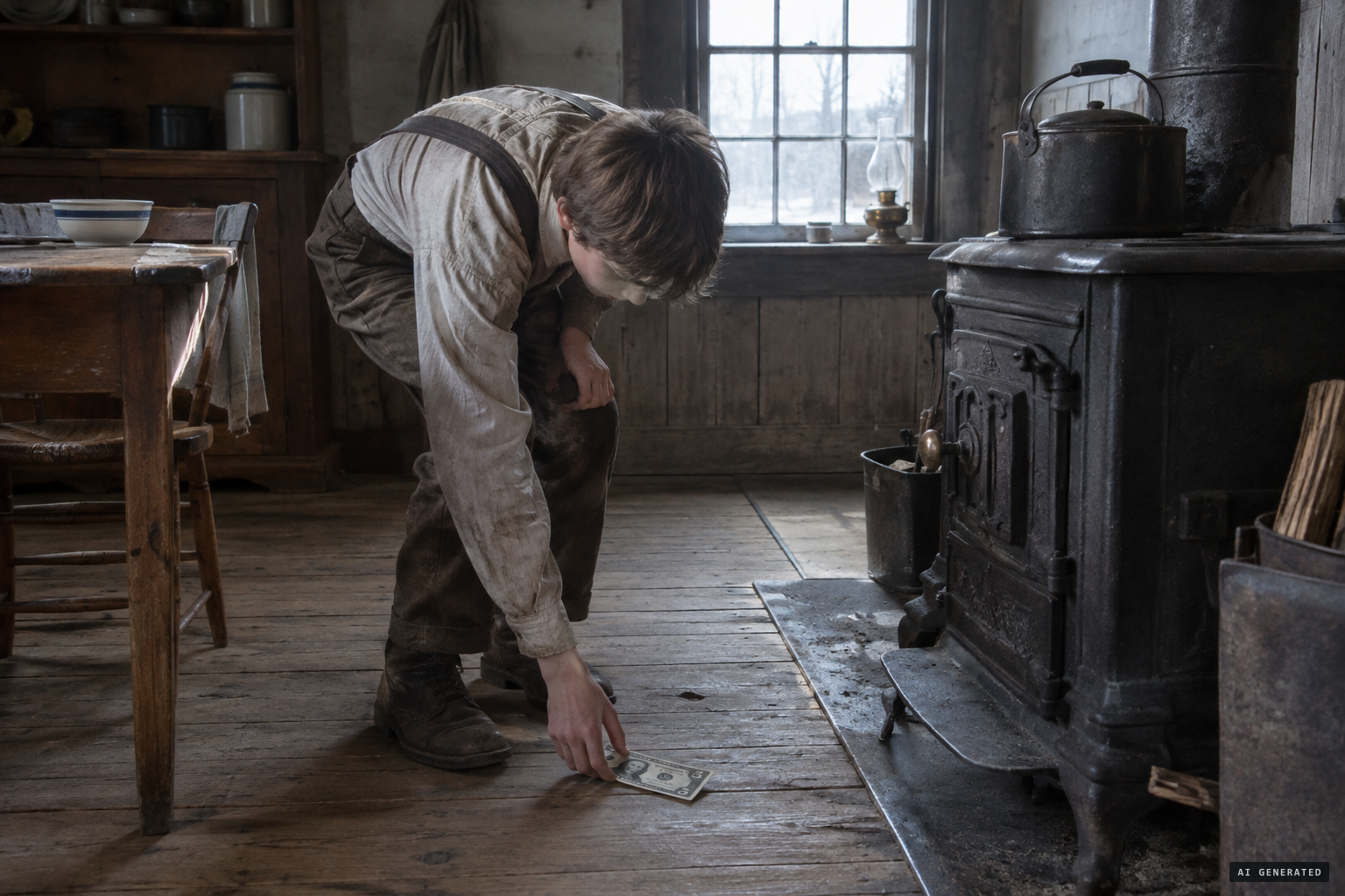 Dean finds the missing $5 bill on the kitchen floor