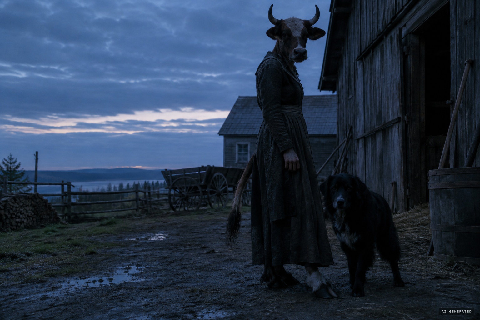 The children's vision: a horned, cow-headed man and a large black dog