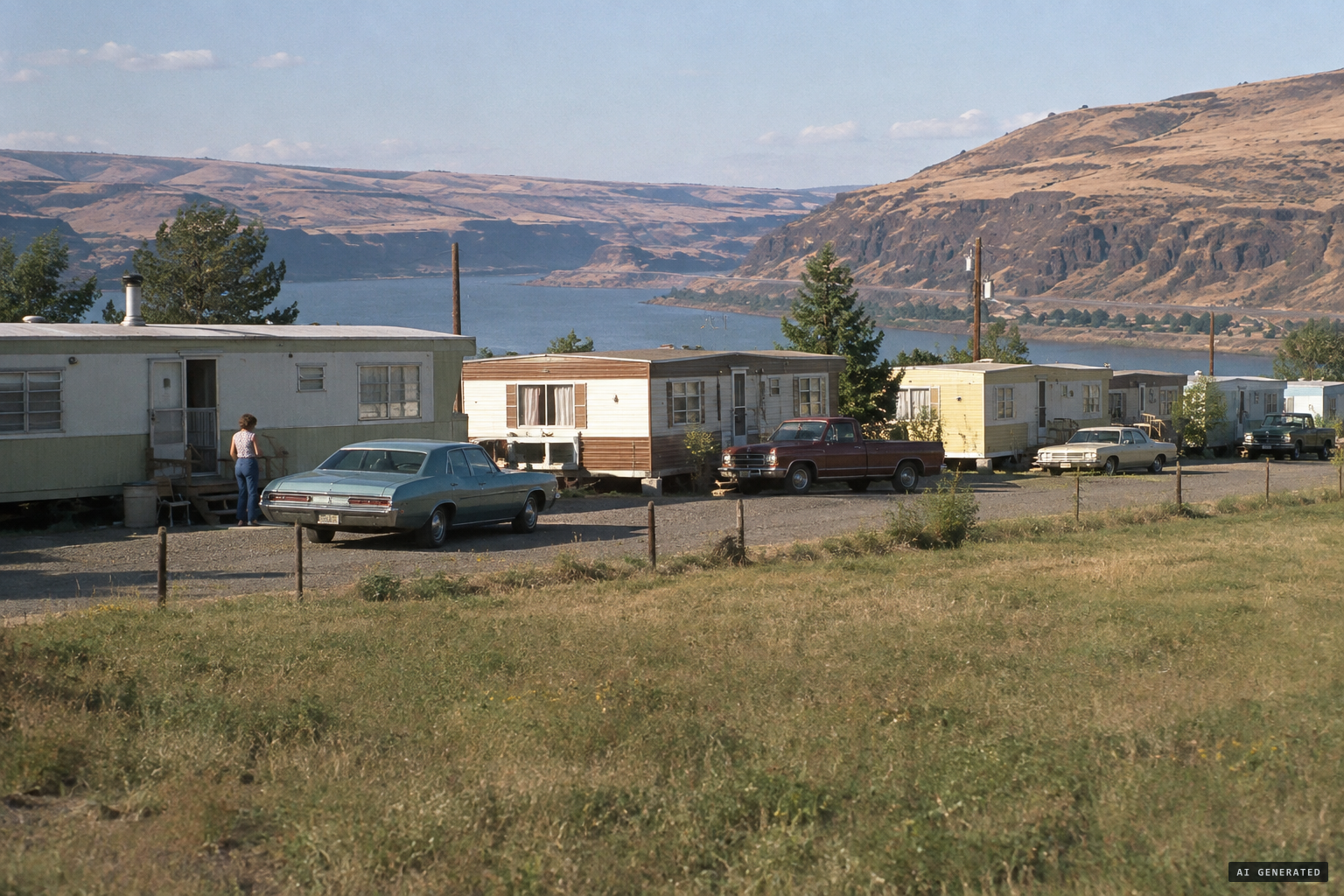 Pinewood Mobile Manor and its meadow at Crate's Point, The Dalles