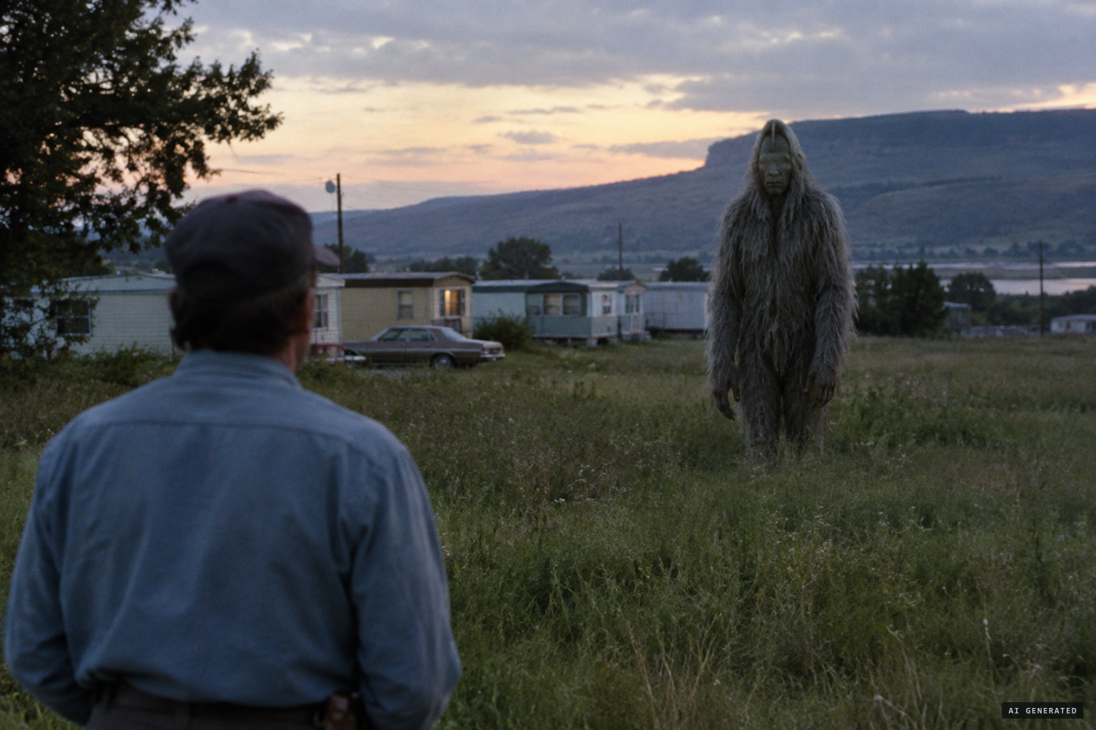 Joe Mederios, alone, sees a shaggy gray shape at least ten feet tall