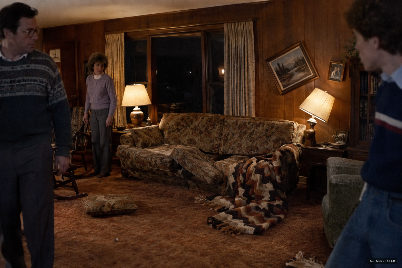 David kicks, hisses and pulls at invisible hands as the house shakes