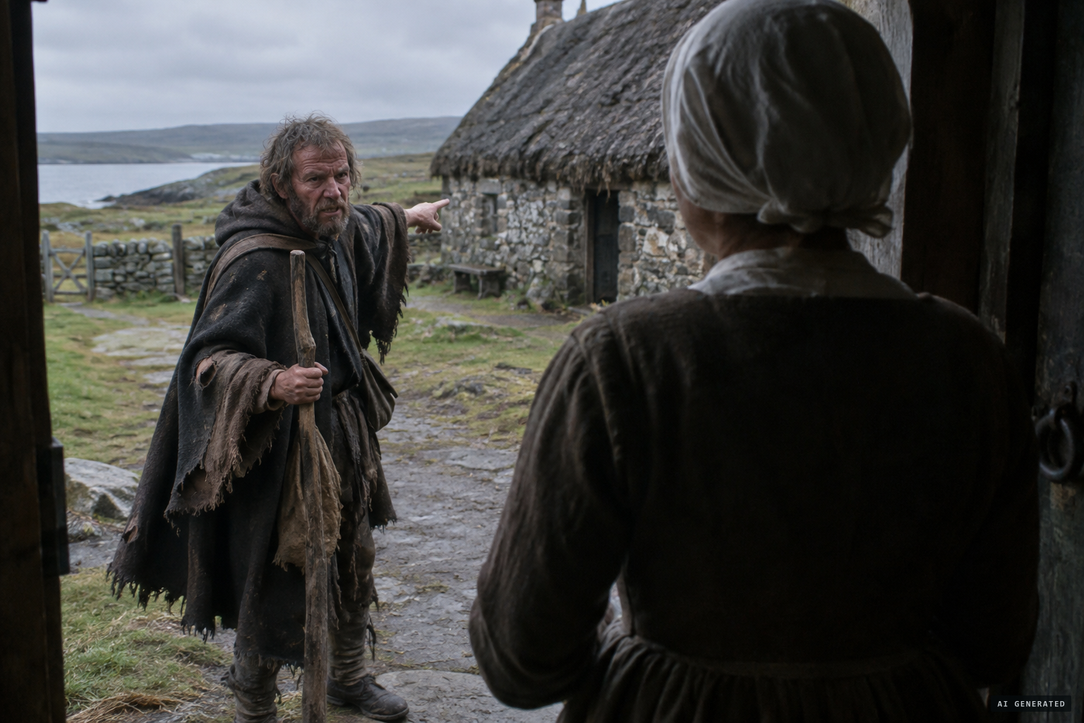 The beggar Alexander Agnew threatens the household after being refused alms