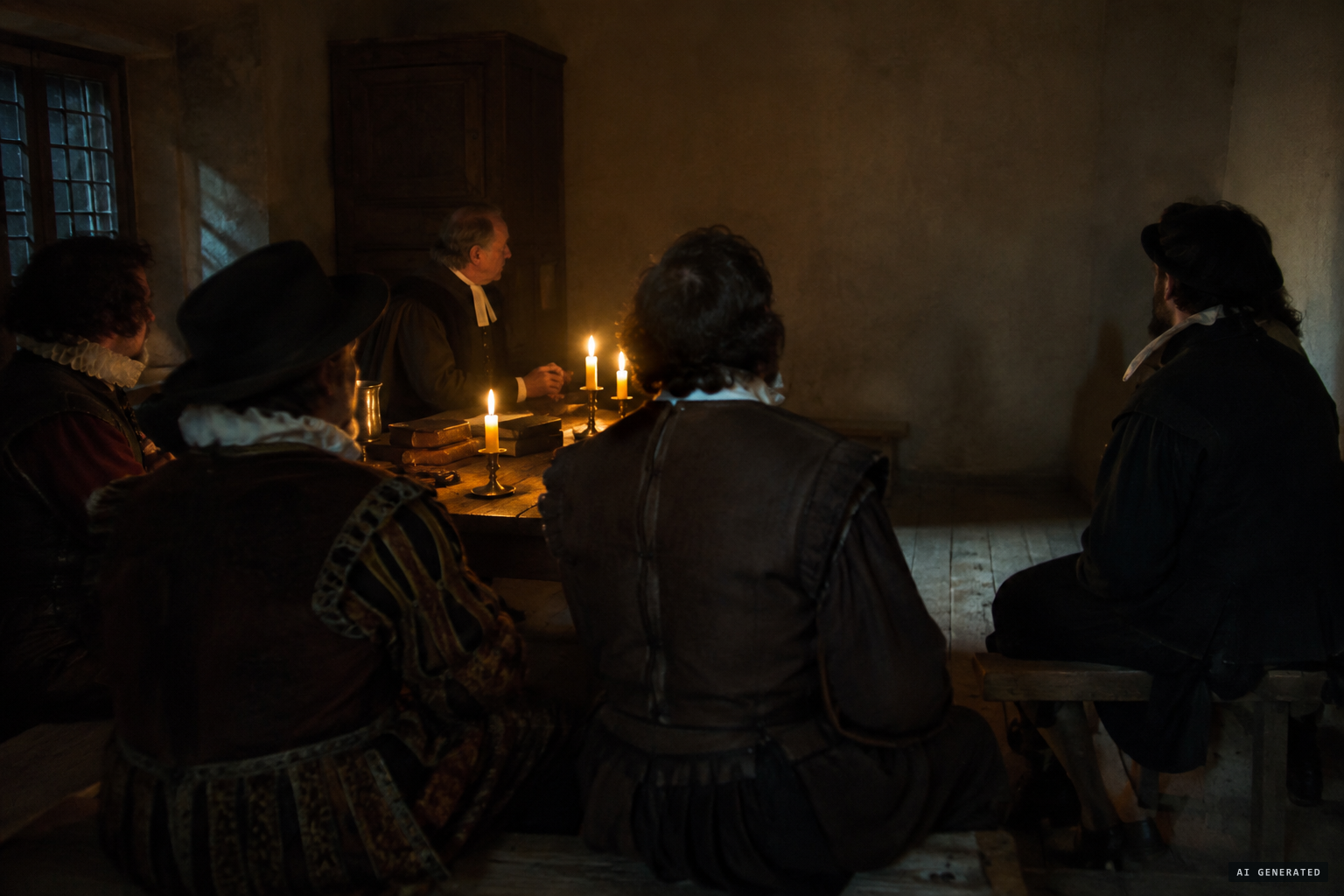 Townspeople of both religions sit up with the pastor to hear it speak