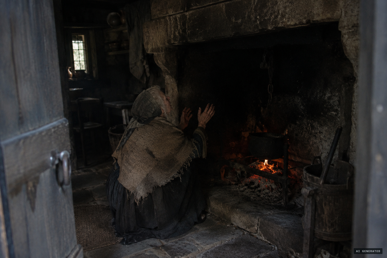 The evicted woman found under a chimney calling upon the Devil