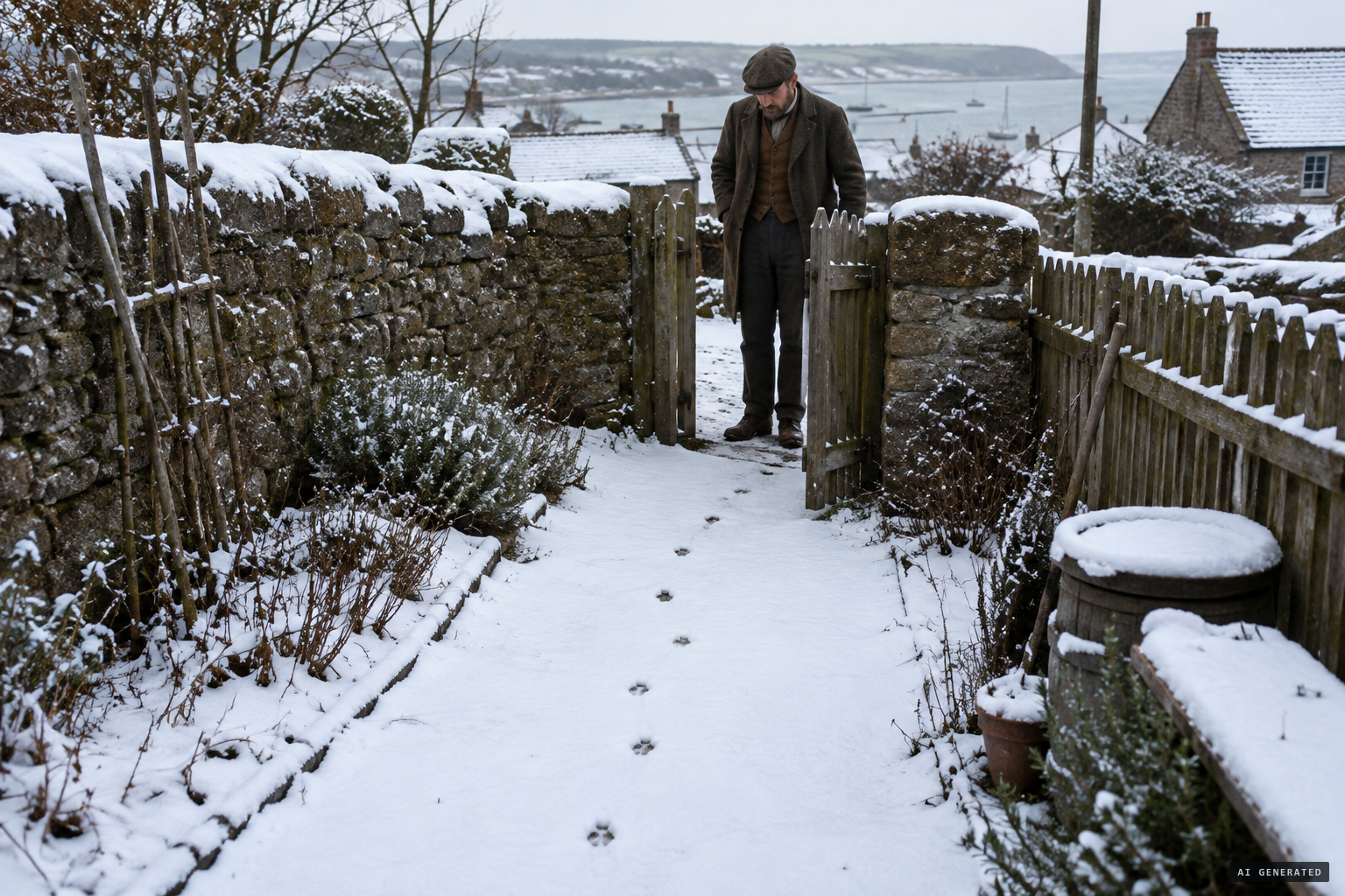 Hoof-like prints in a walled garden in Lympstone.