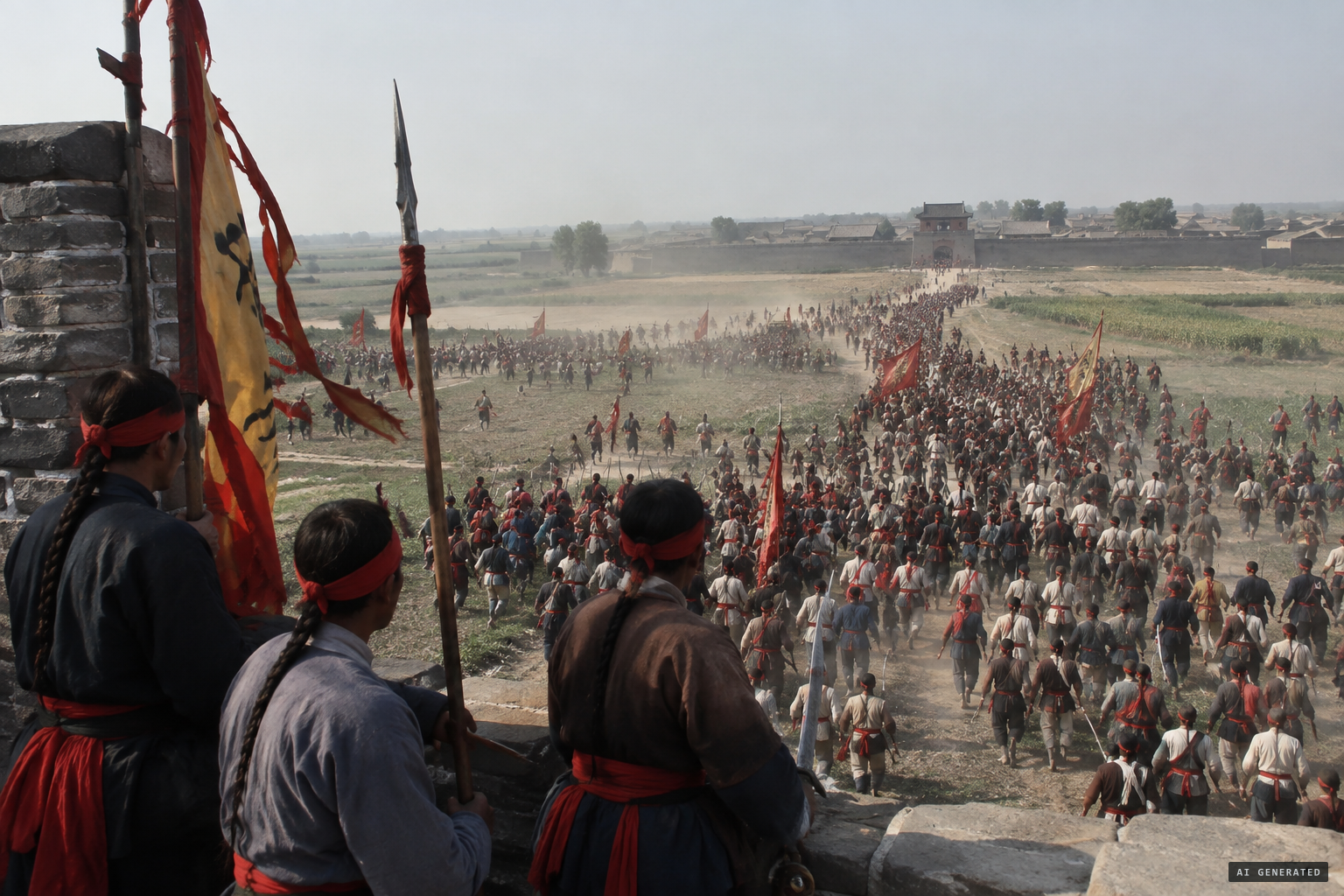 A Boxer force, thousands strong, gathers against the village