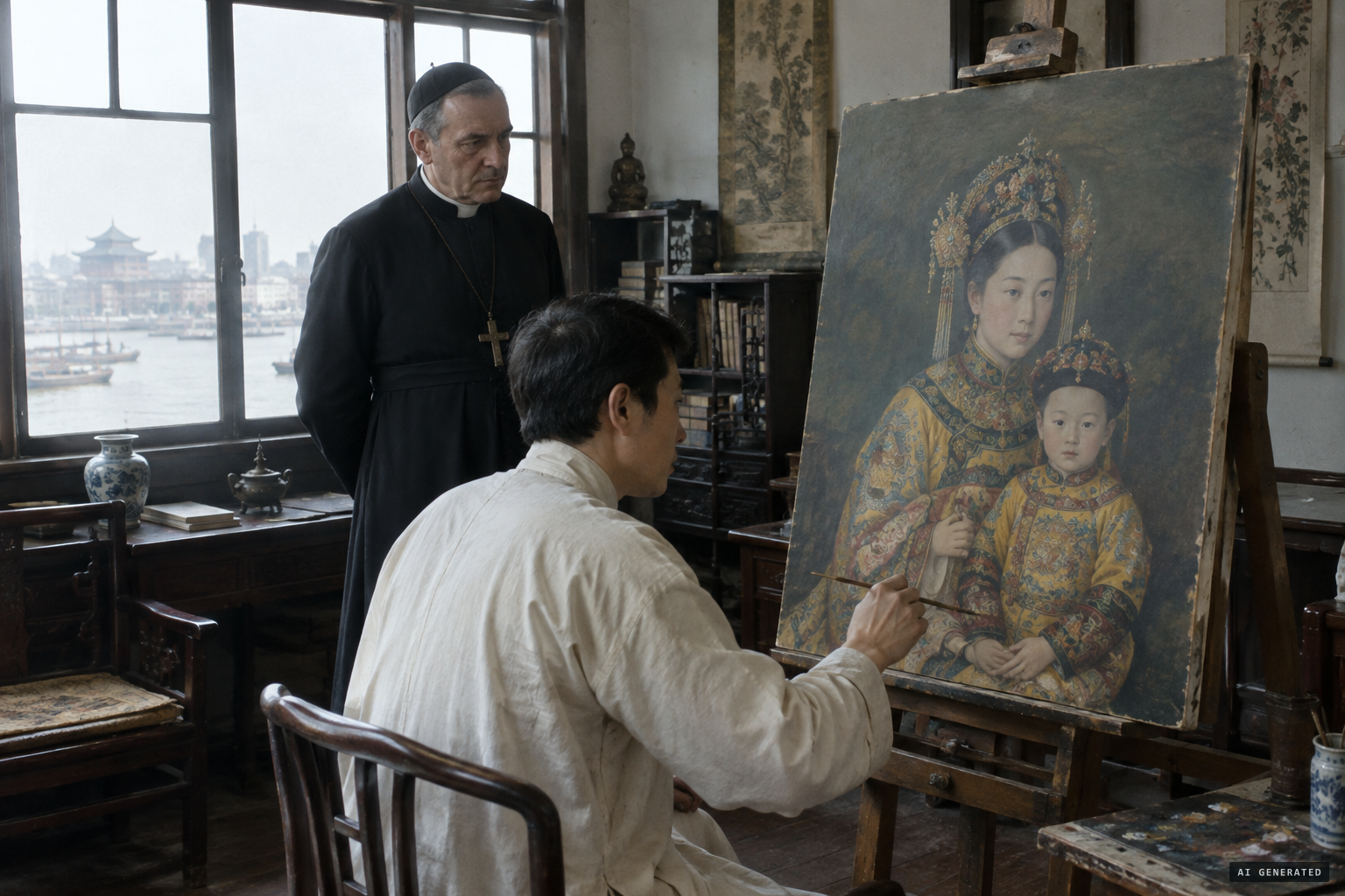 Our Lady of China painted in imperial dress, modelled on the Empress Dowager