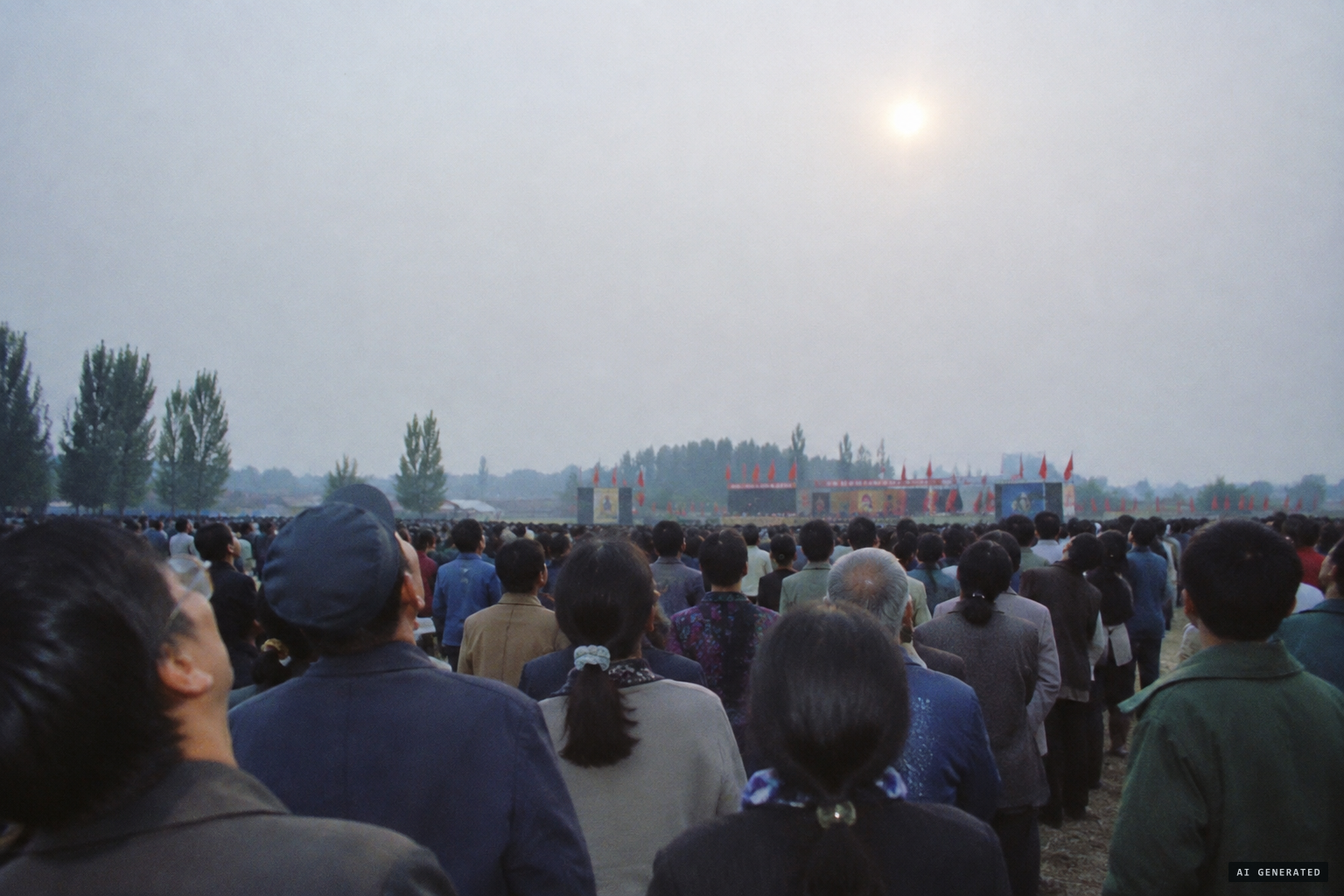 The sun loses its brightness and the crowd stares straight at it