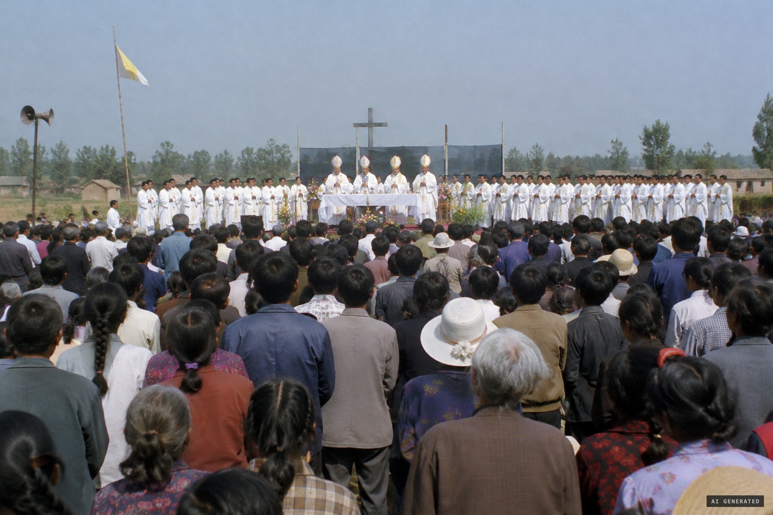 About 30,000 underground Catholics at Mass in an open field