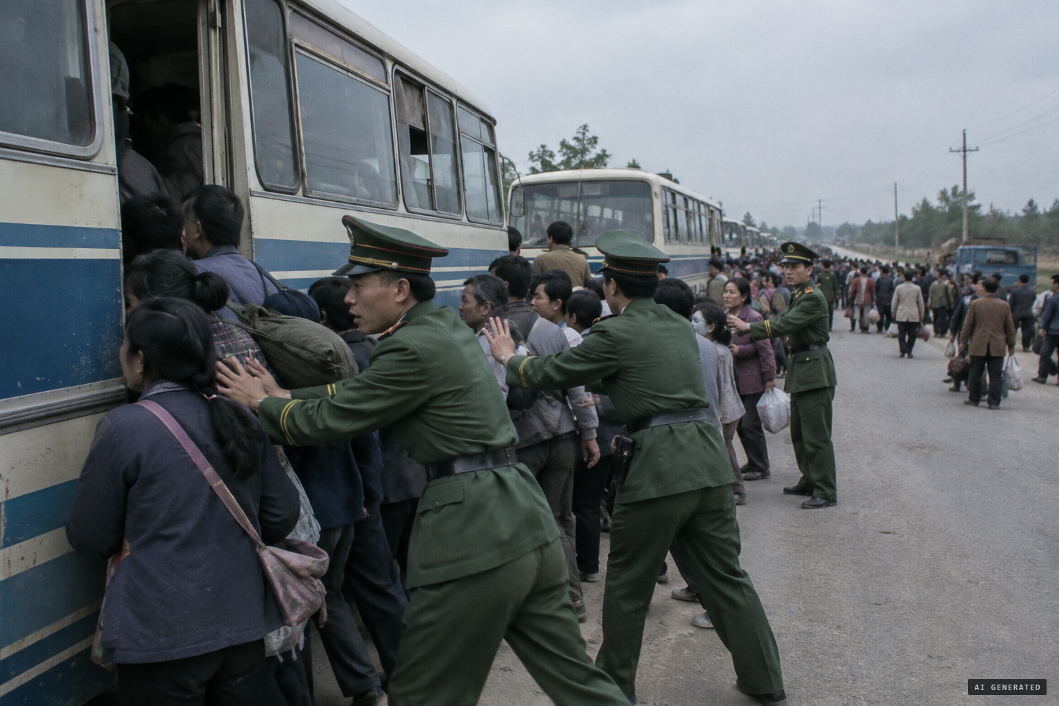 Police force pilgrims back onto buses
