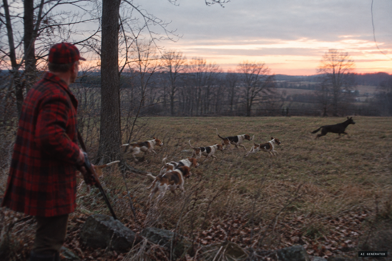 A hunter's dogs chase something black near Middletown that trotted like a horse