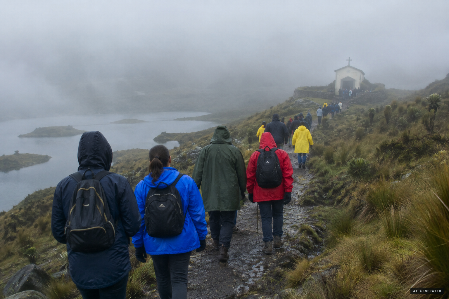 Pilgrims still climb to El Cajas, between the fog and the doubt