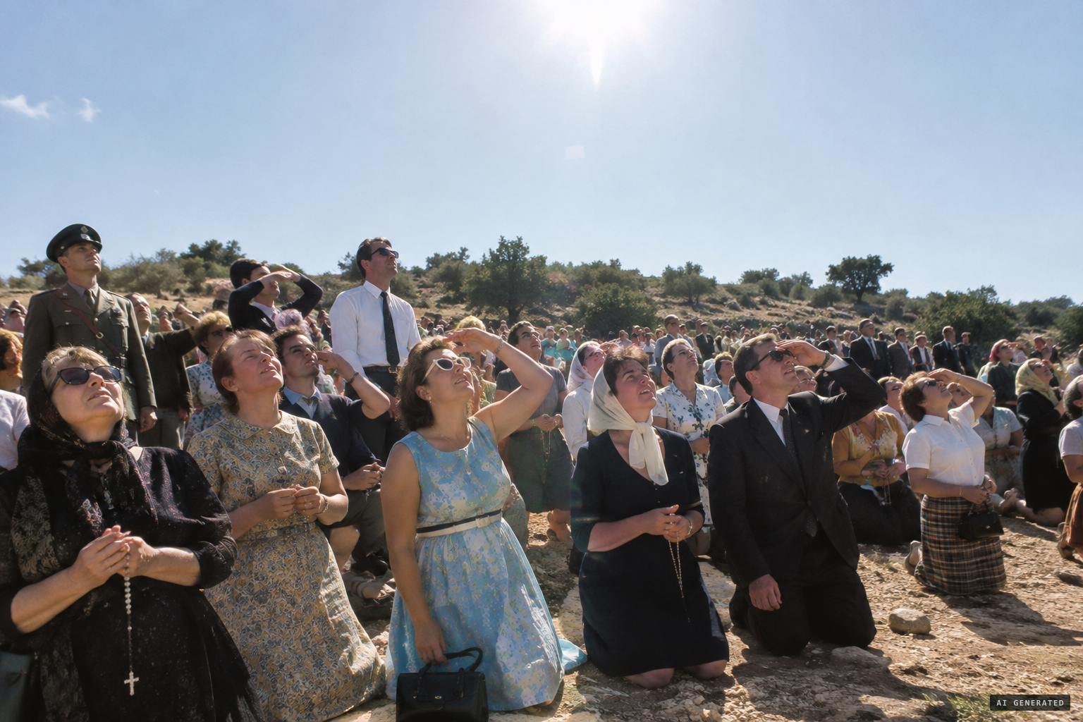 Pilgrims speak of the sun dancing and of unseen roses