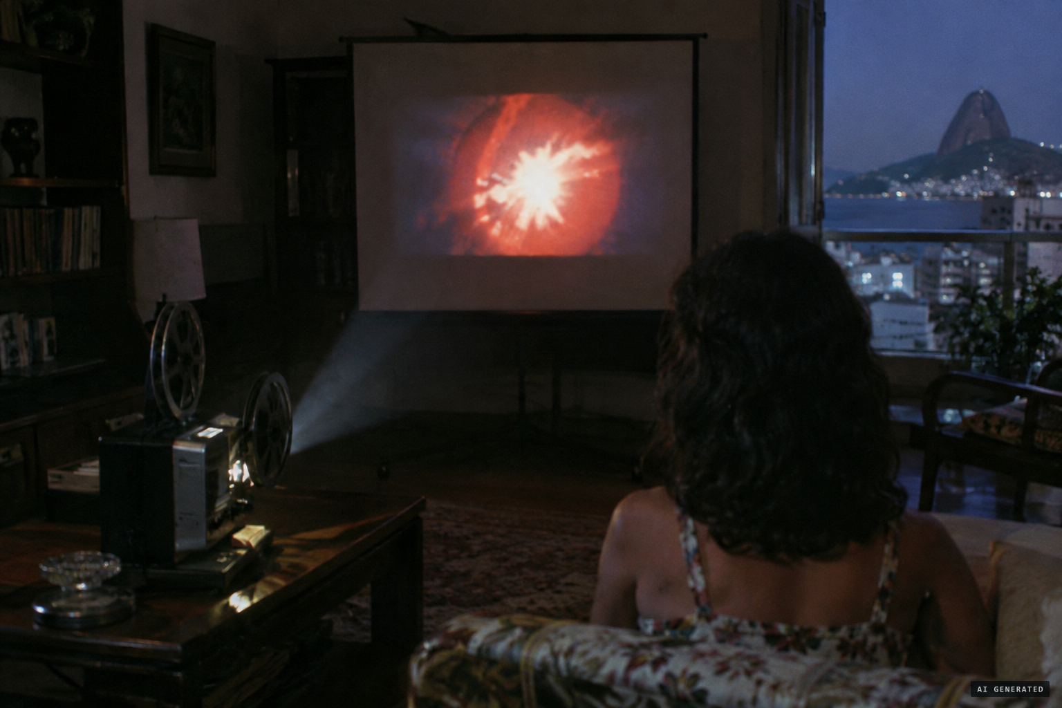 Granchi views the film: a fiery circle and four white flashes
