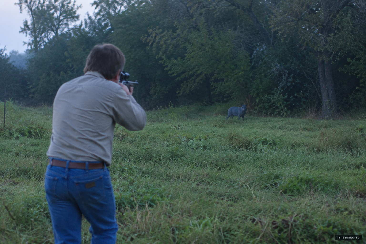 McAnally creeps up on the animal with a rifle