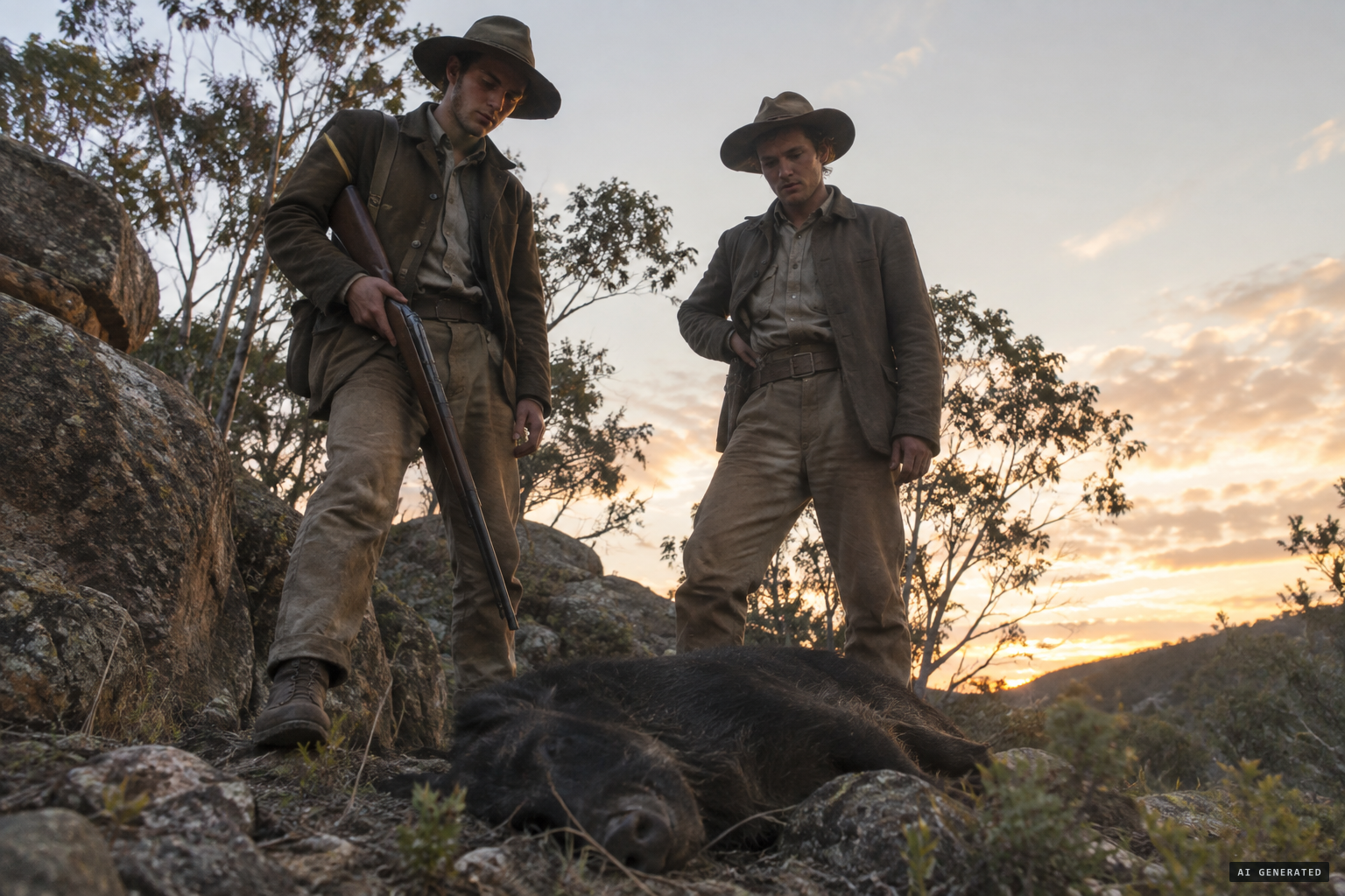 The Leader brothers with the animal they shot in 1902