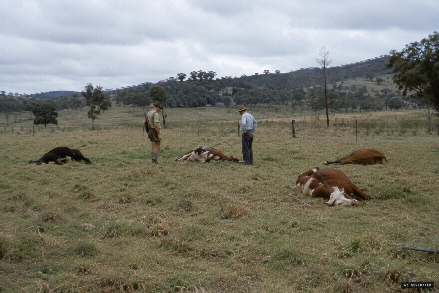 J. Bergin inspects dead cattle on Ray Schroeder's property