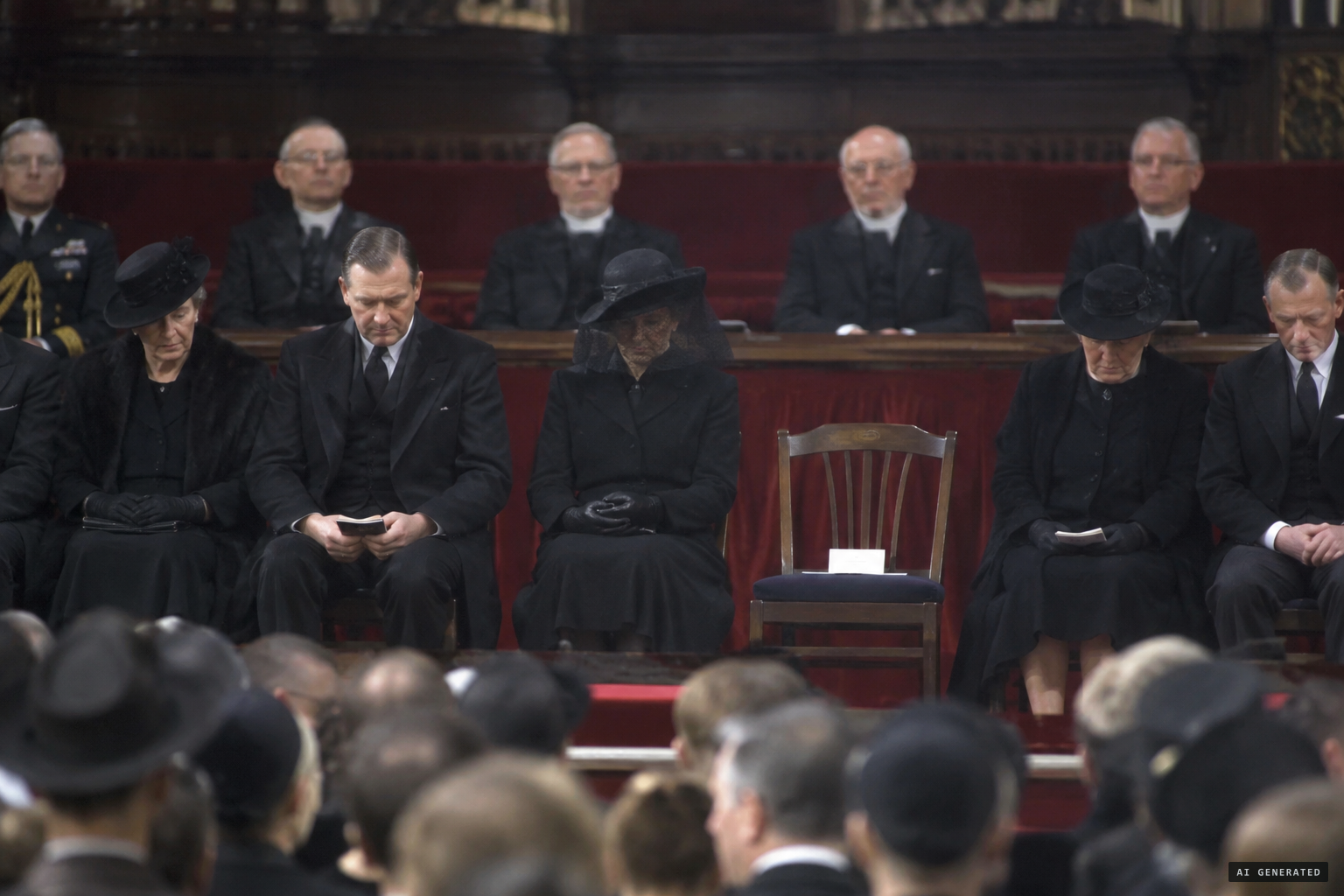 The family on the platform, with the empty chair reserved for Sir Arthur