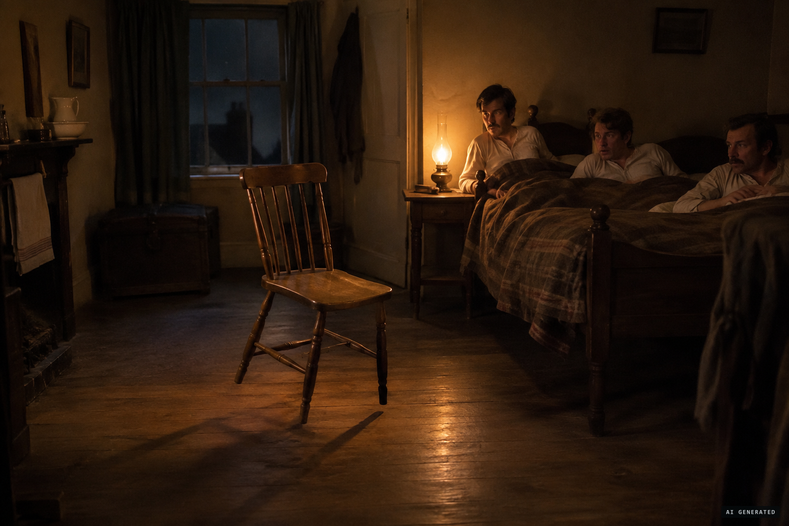 By lamplight, a chair dances out into the middle of the floor