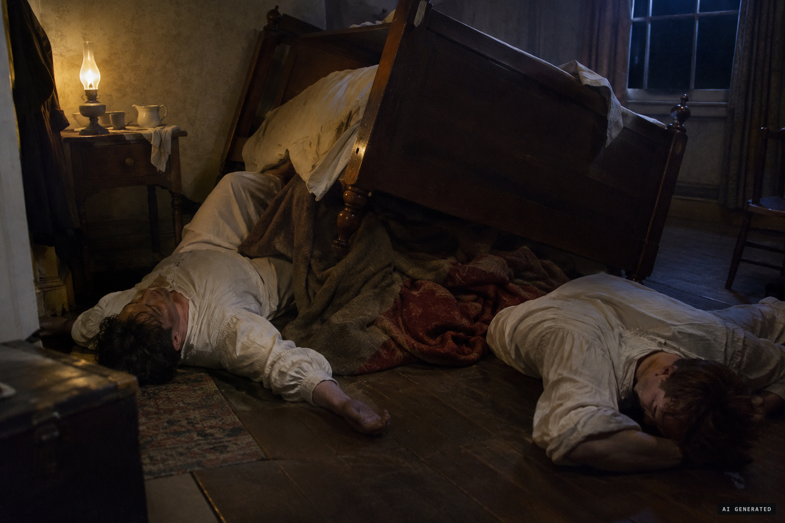 29 July: the bed turns up on one side and throws the men onto the floor