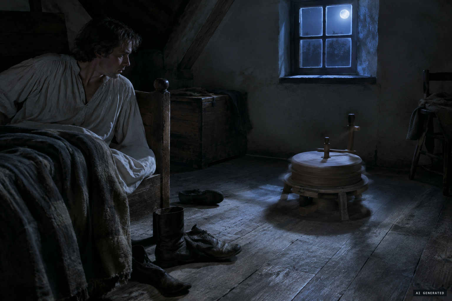 Robin Brown watches the empty hand-mill whirl about by itself