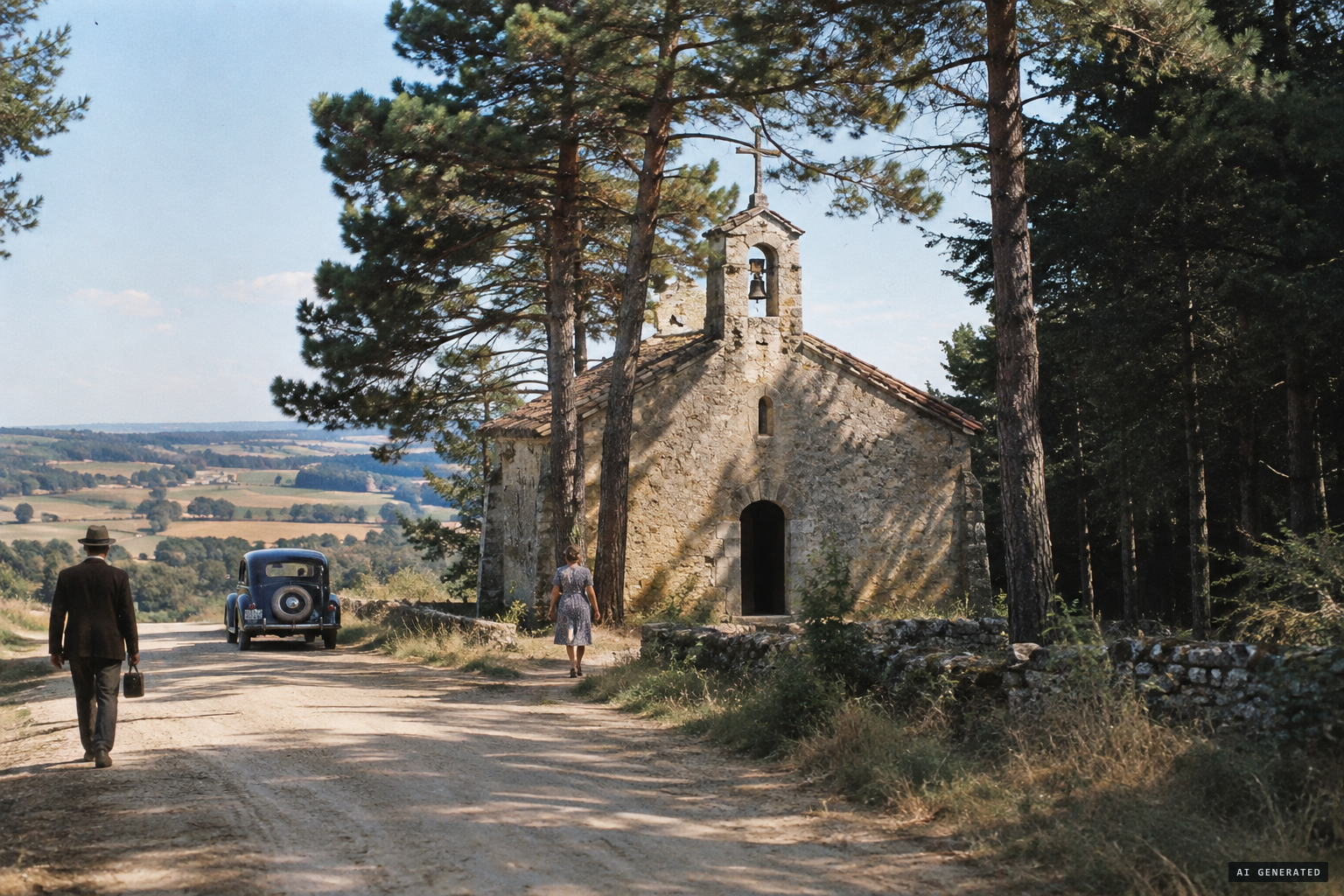 The isolated church of Notre-Dame-des-Pins beside the Bois d'Espis