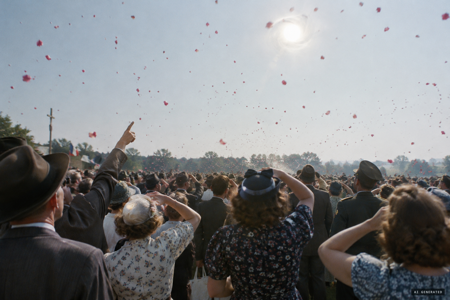 Pilgrims report a disc spinning before the sun and rose petals falling