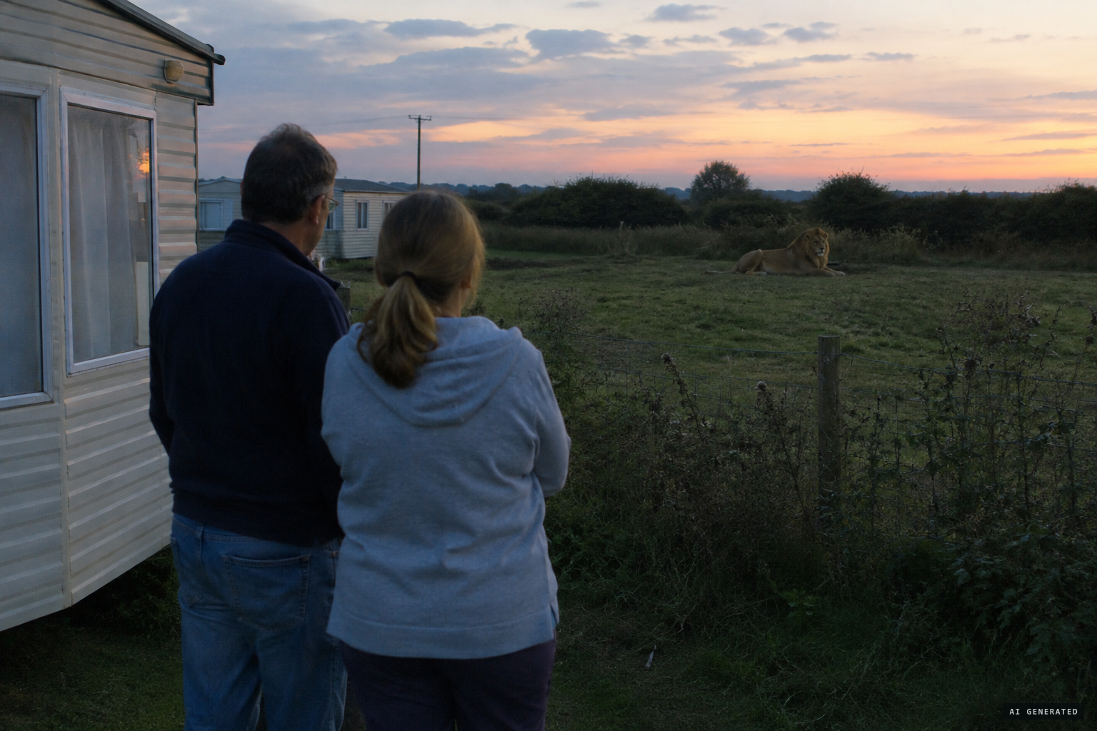 One couple watched the 'lion' in the field for about half an hour