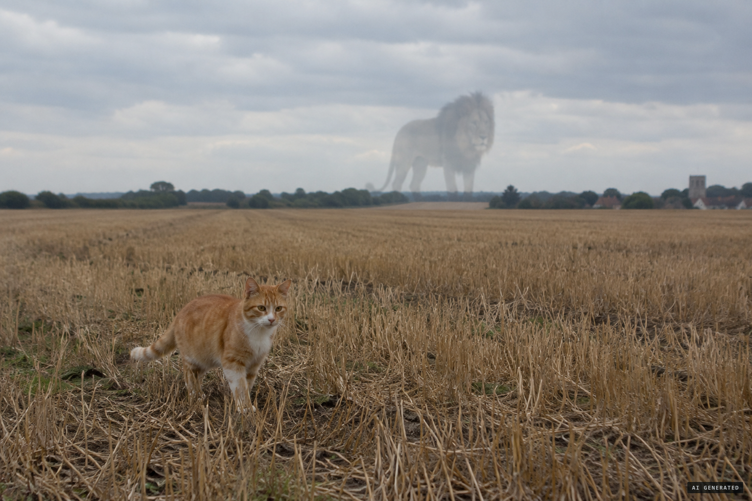 A 28-inch house cat against witnesses' 'fully grown lion'