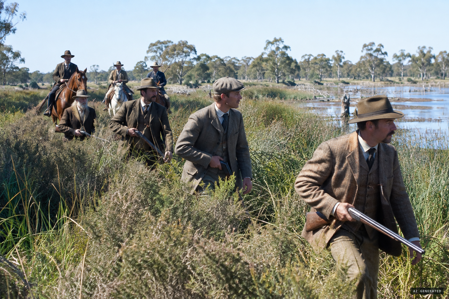 Euroa sportsmen and mounted locals beat about the swamp