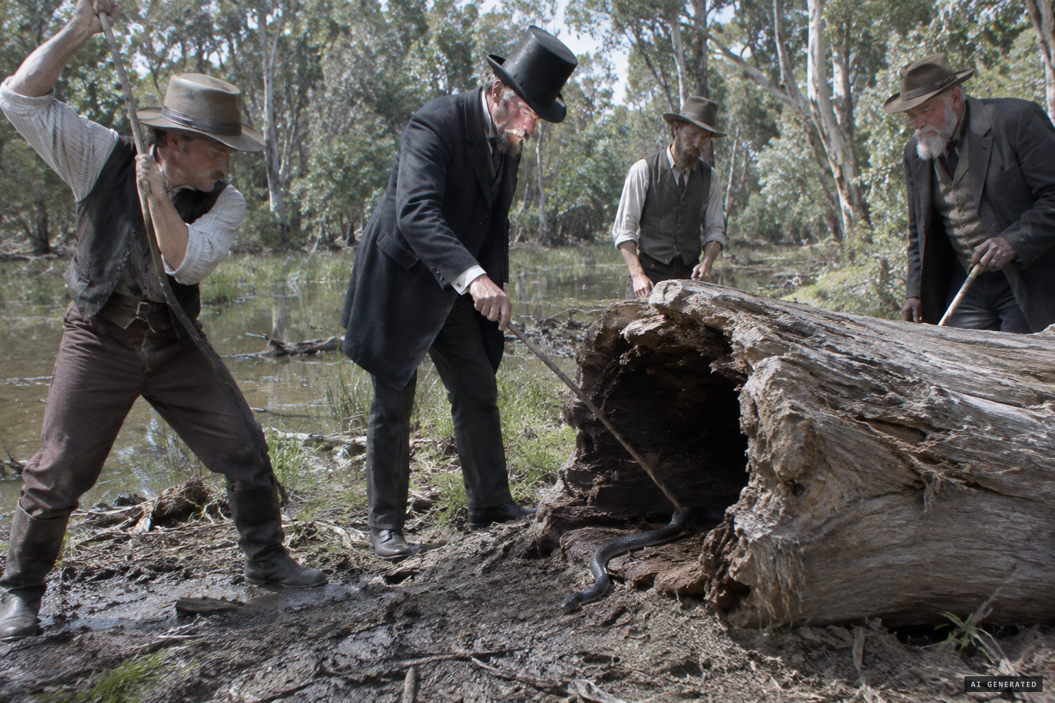 Efforts to drive it from the log yield only a small black snake