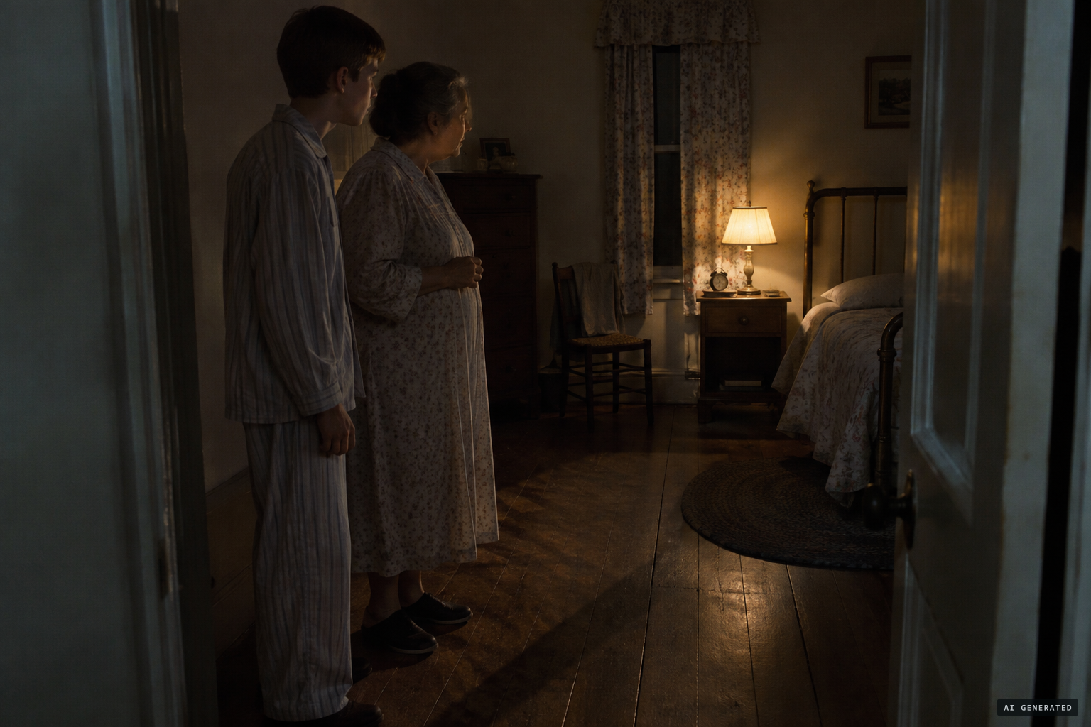 The boy and his grandmother hear scratching under the floorboards