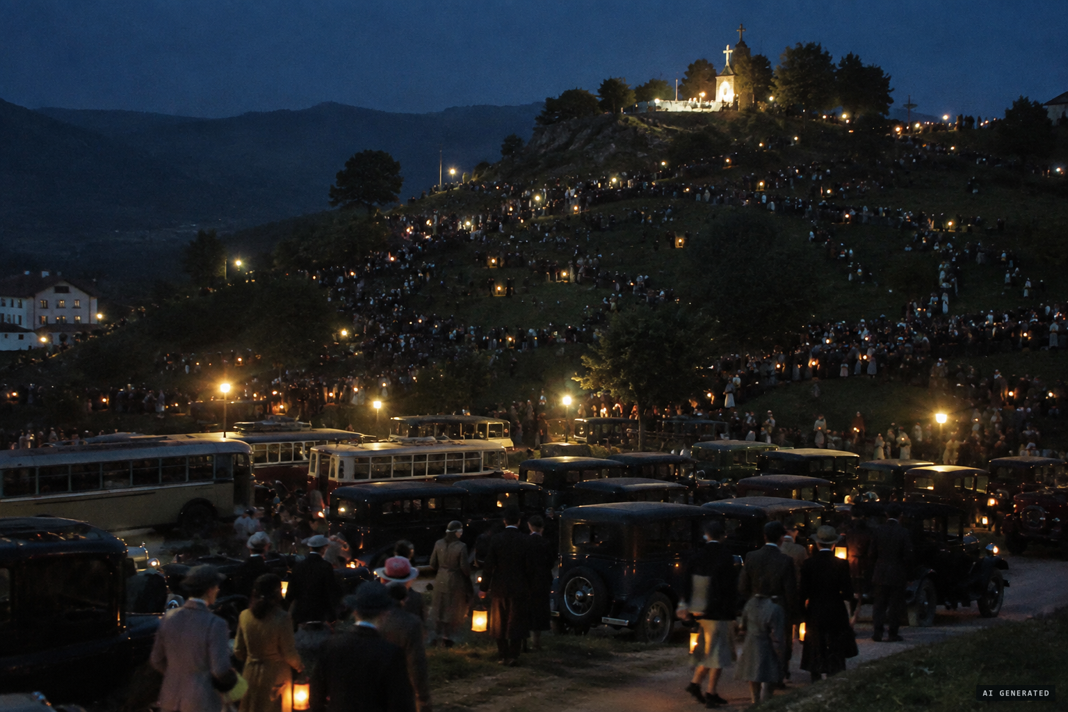 Up to eighty thousand people fill the hill