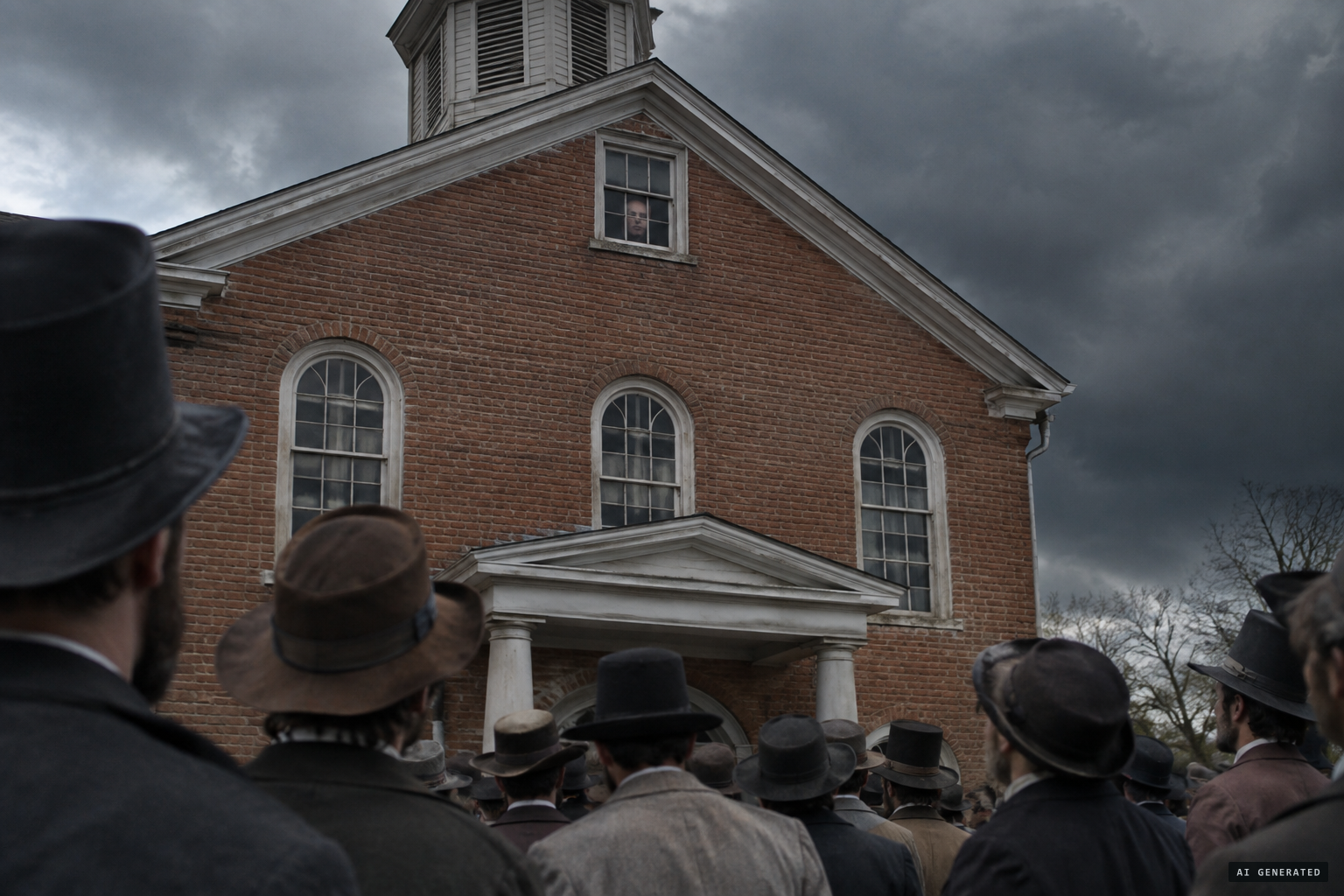 In the legend, Wells presses his face to the garret glass as a mob gathers below