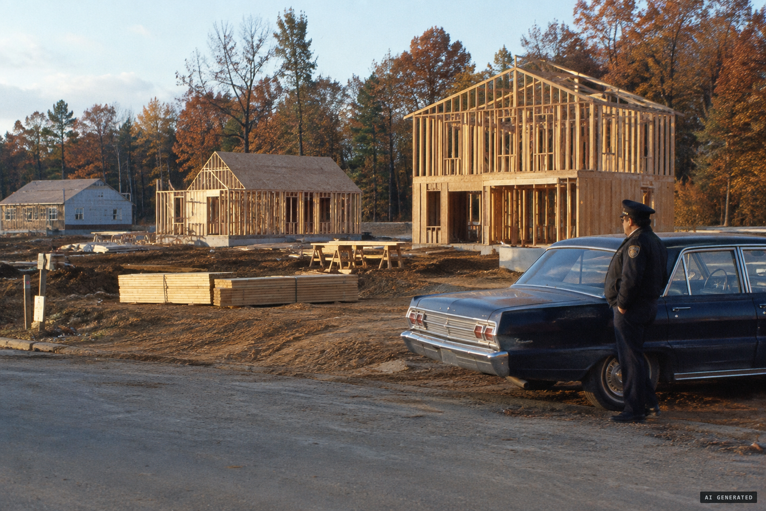 Kings Park West under construction along Guinea Road, autumn 1970