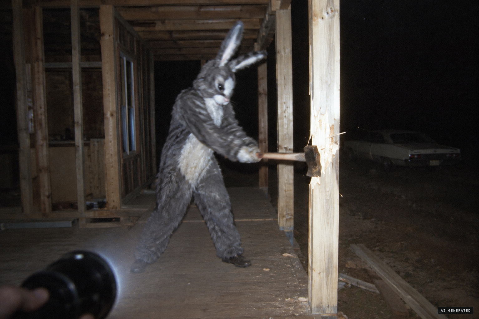 Guard Paul Phillips finds the 'Rabbit' chopping at a porch post