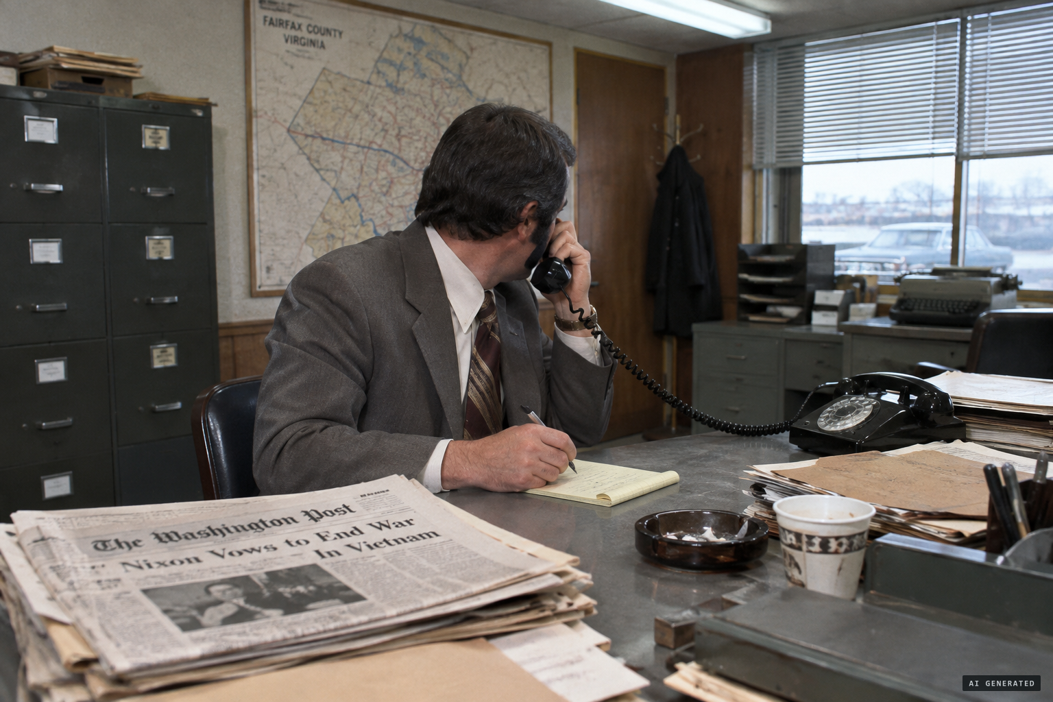 Investigator W. L. Johnson takes a call from the 'Axe Man'