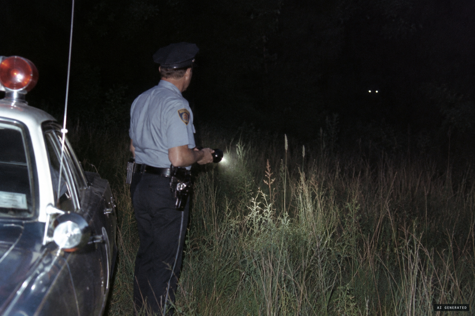 Officer Hayslip glimpses two extremely bright eyes watching him