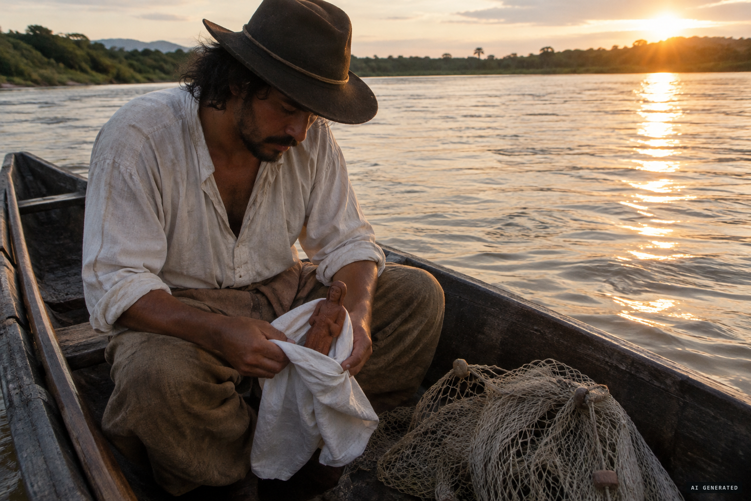 Alves wraps the image in a cloth and keeps fishing