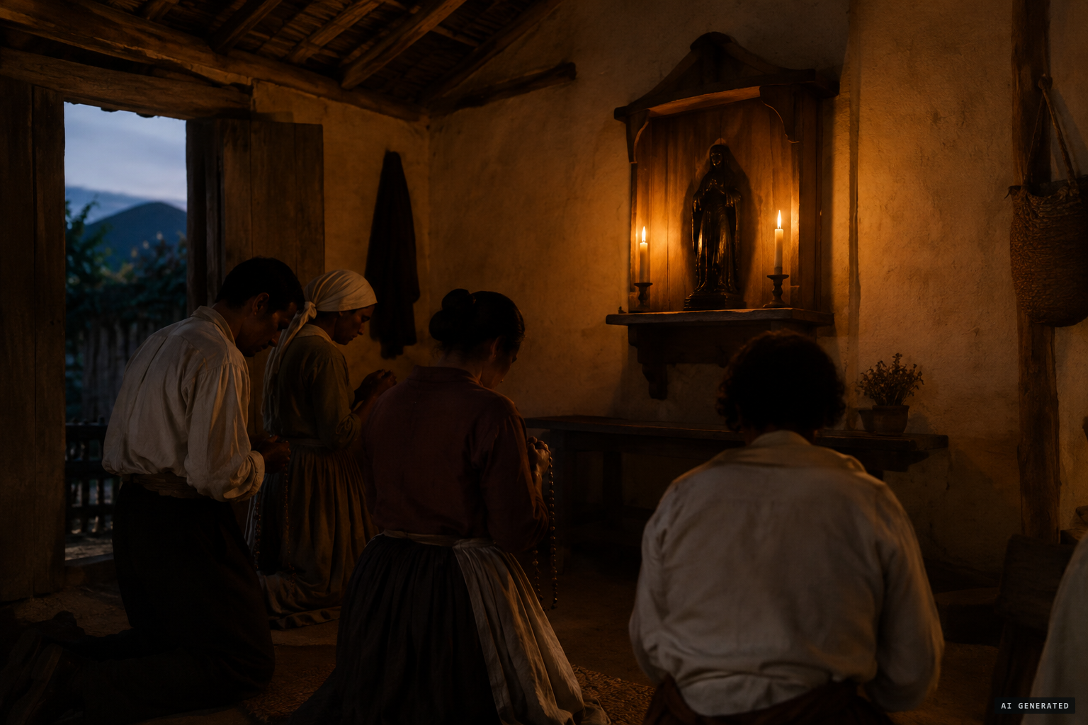 Neighbours gather on Saturdays to pray the rosary before the image