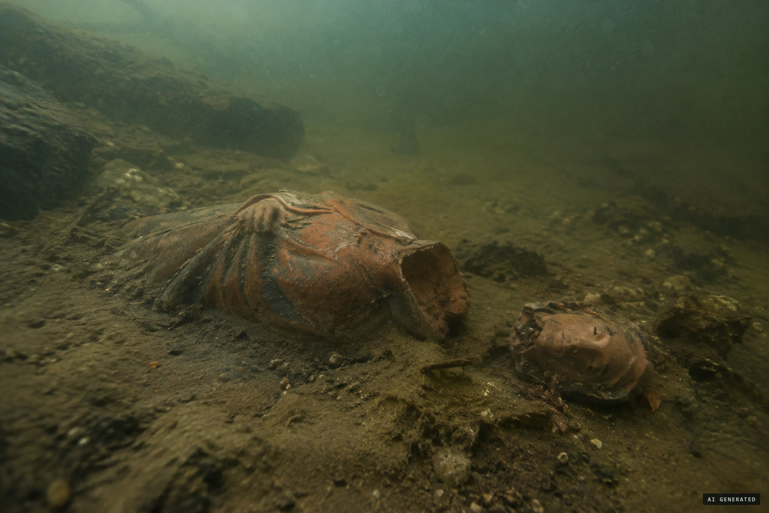 The conventional reading: an old figure lying for decades on the riverbed