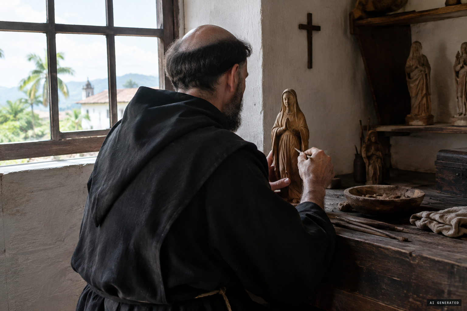 The statue attributed to the Benedictine sculptor Frei Agostinho de Jesus
