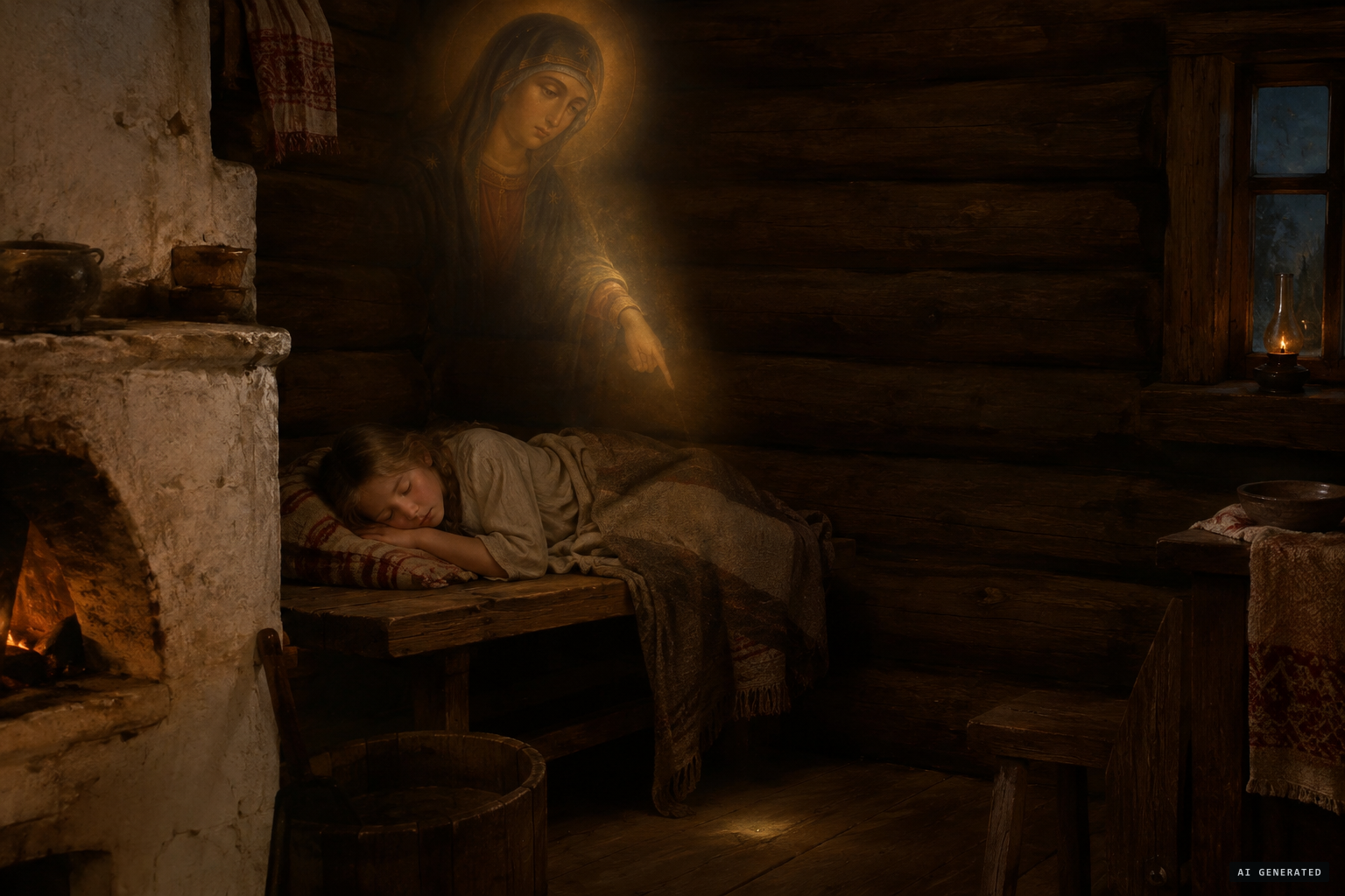 The icon of the Mother of God appears to Matrona in a vision