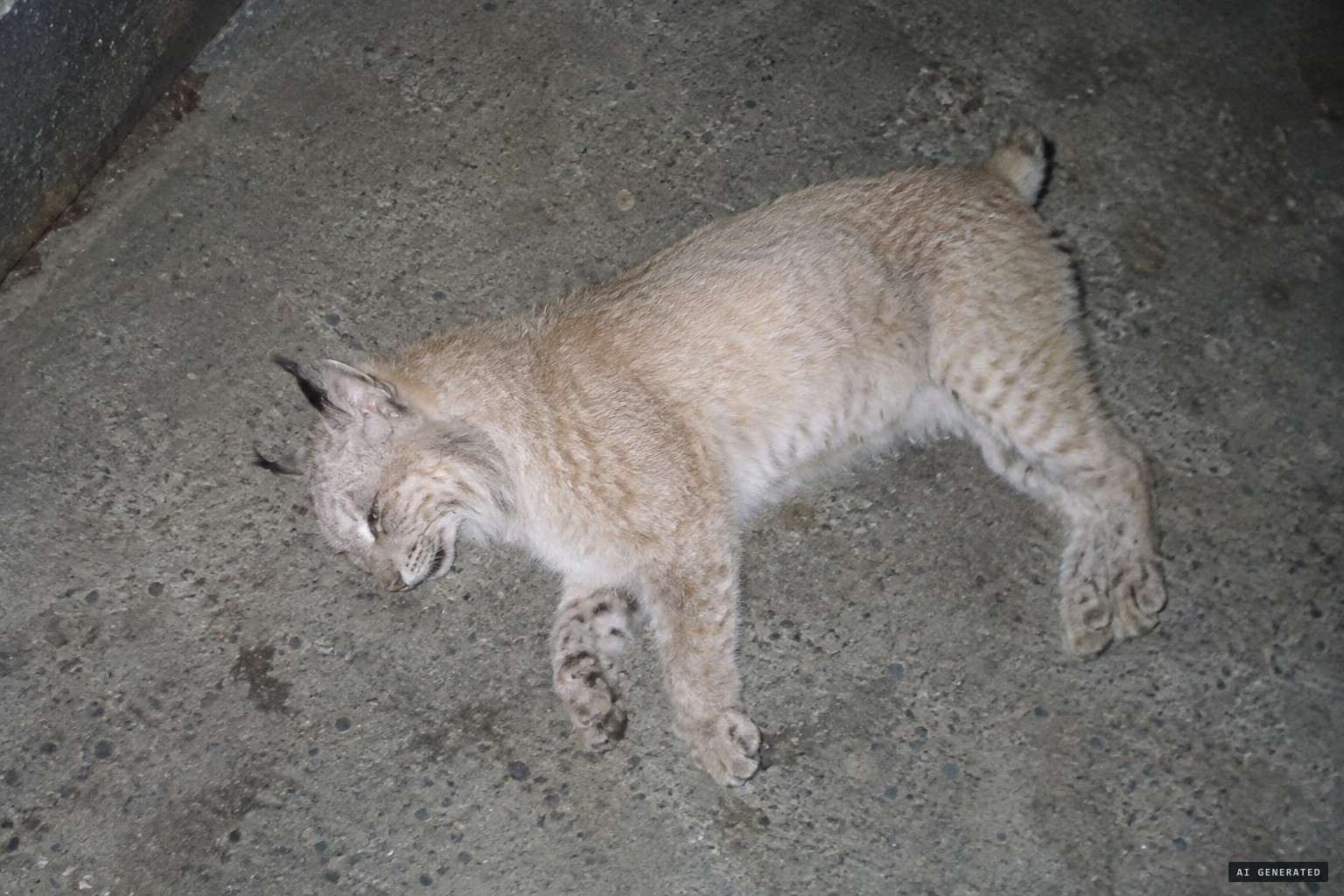 The carcass: short tail, small ears, very light colour — caracal or lynx?